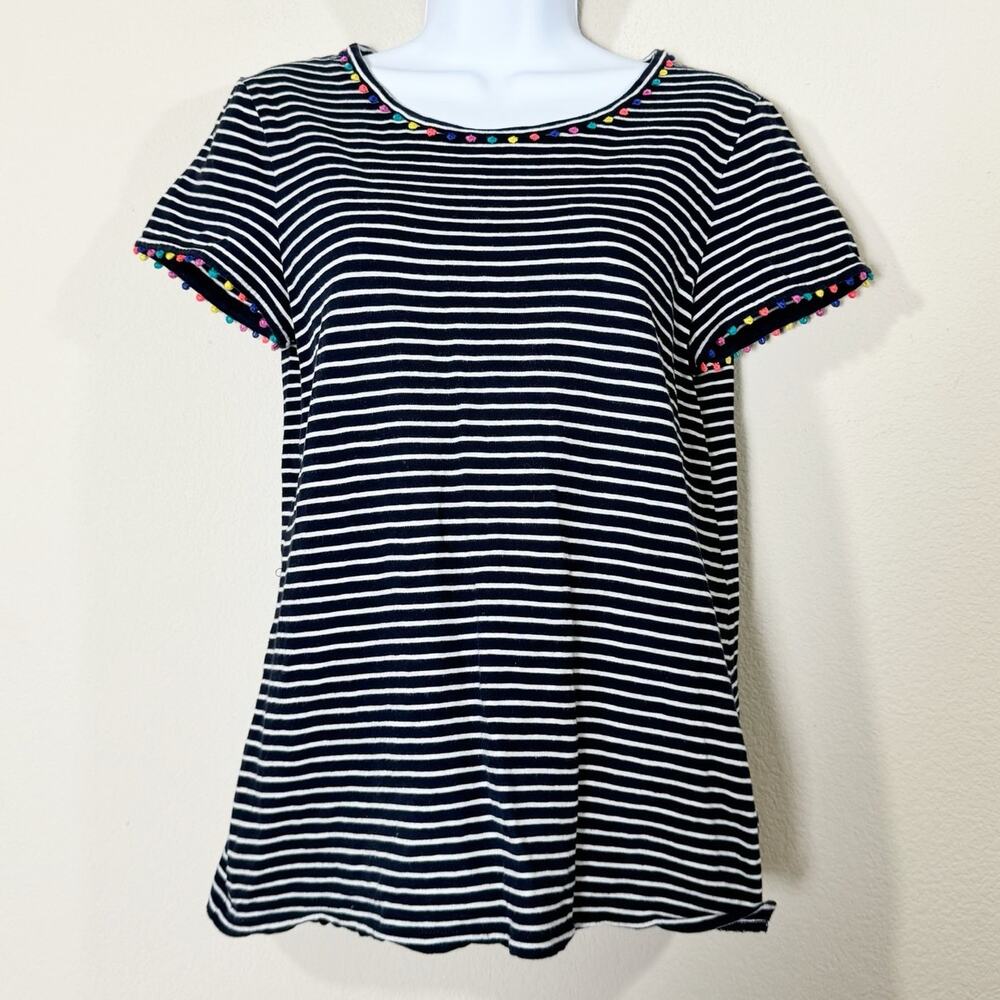 Boden Black and White Striped Tank Top with Colorful Trim